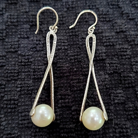 SILPADA 925 Sterling Silver Pearl Diver Hammered Texture Dangle Earrings W2285 main image 4